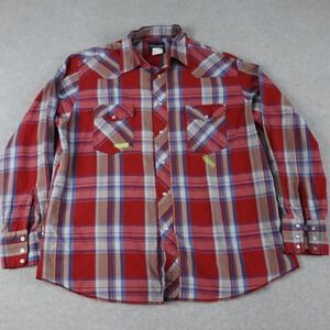 Wrangler Shirt‎ Mens XL Western Cowboy Rodeo Pearl Snap Red Plaid Long Sleeve